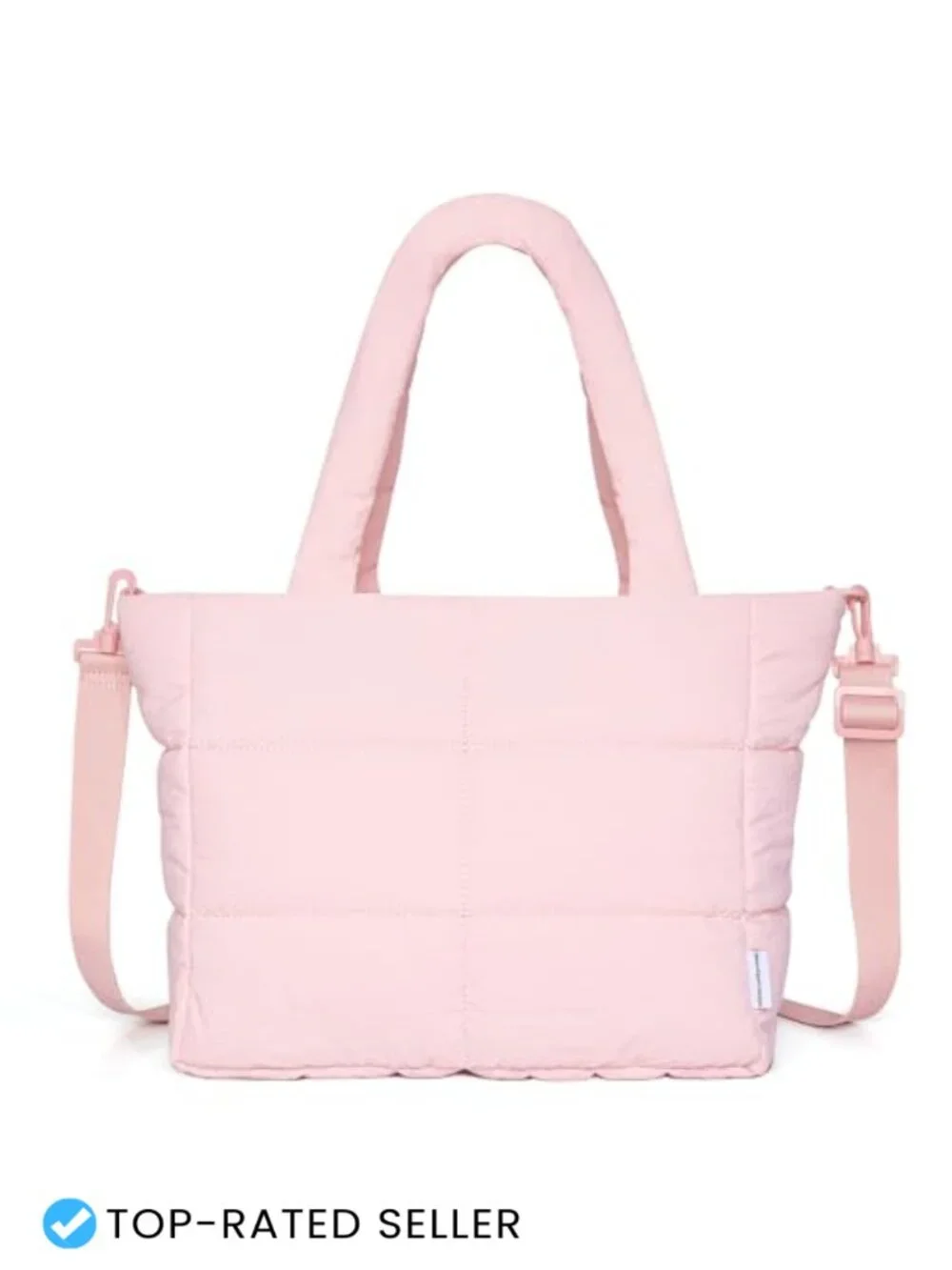 Lightweight Nylon Puffer Tote Bag with Removable Strap & Zippered Compartments